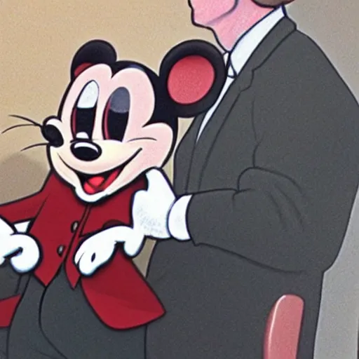 Prompt: Mikey Mouse arrested in a courtroom, 4k, hyper realistic, photo documentary,