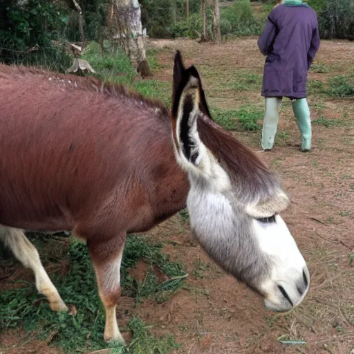 Prompt: donkey eating fig