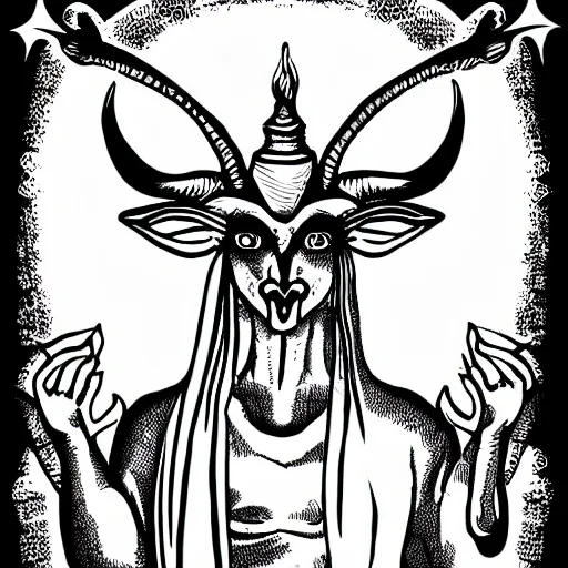 Image similar to baphomet black and white illustration