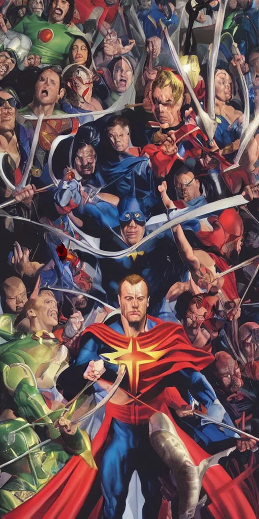 Prompt: A Kingdom Come cover by Alex Ross, oil painting