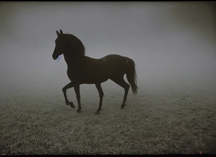 Prompt: an underexposed kodak 500 photograph of a transmorphing horse insect in the mist, muted color