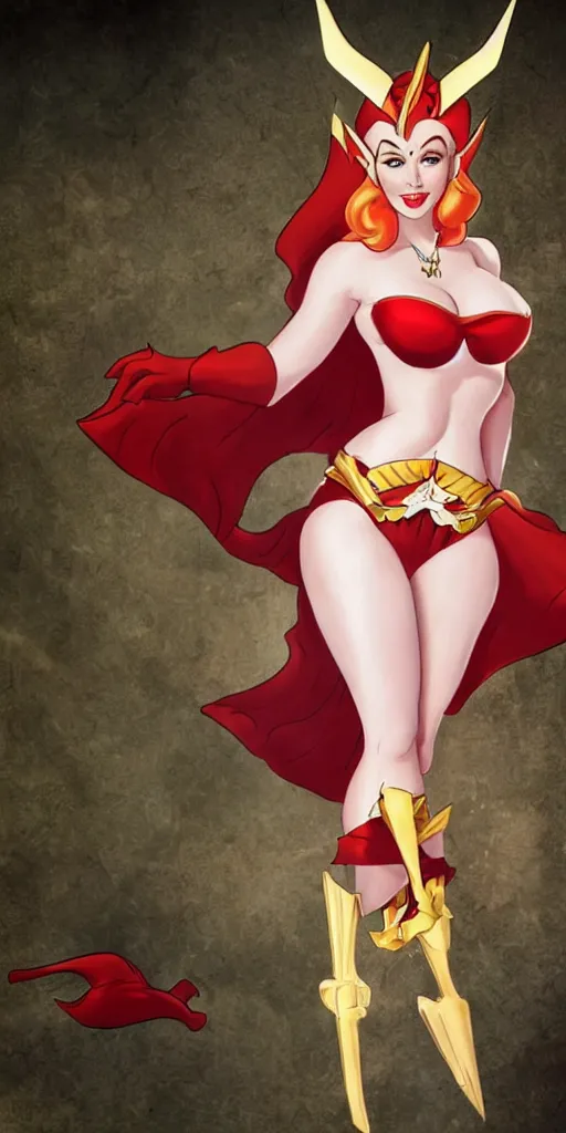 Prompt: Full body pin-up photo of Christina Hendricks as She-Ra