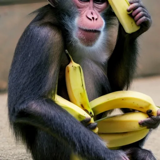 Prompt: sad monkey eating banana