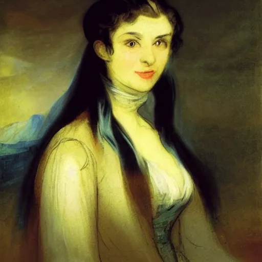 Prompt: morgana from the house in fata morgana, smiling, painted by joseph mallord william turner