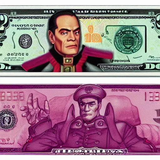 Image similar to Raul Julia's M. Bison, bison dollar notes