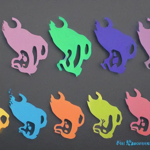 Image similar to smoke shaped like different color animals from a pipe