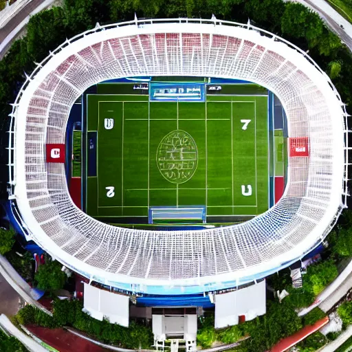 Prompt: top view of football stadium above ocean