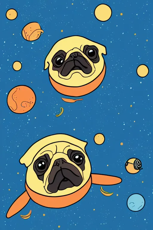 Image similar to planet pug floating in space, art by brian miller, sticker, colorful, illustration, highly detailed, simple, smooth and clean vector curves, no jagged lines, vector art, smooth