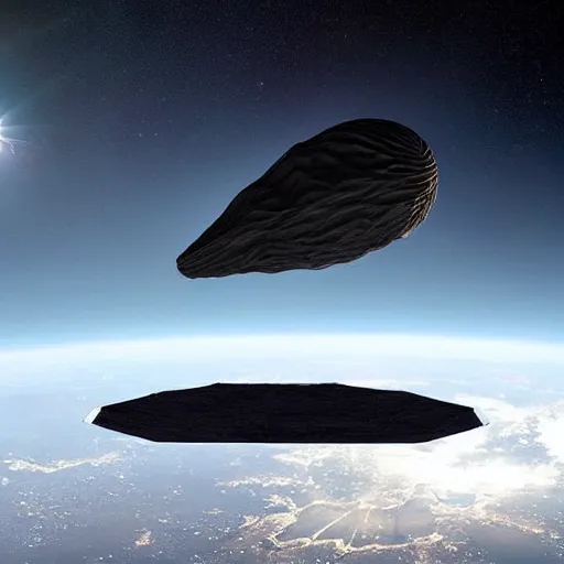 Prompt: space photo of a big alien on top of oumuamua, NASA, James Webb official image