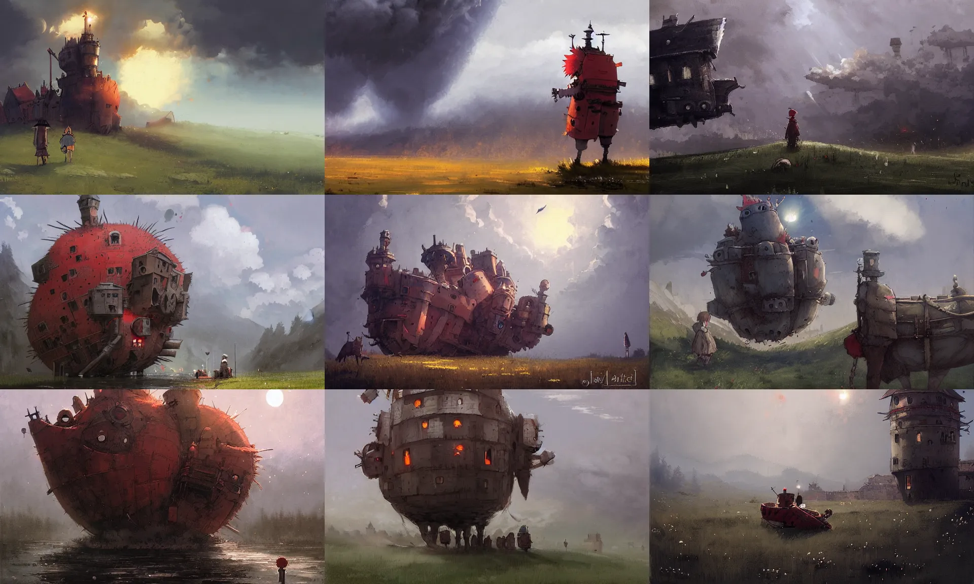 Prompt: Howl's Moving Castle, by Jakub Rozalski