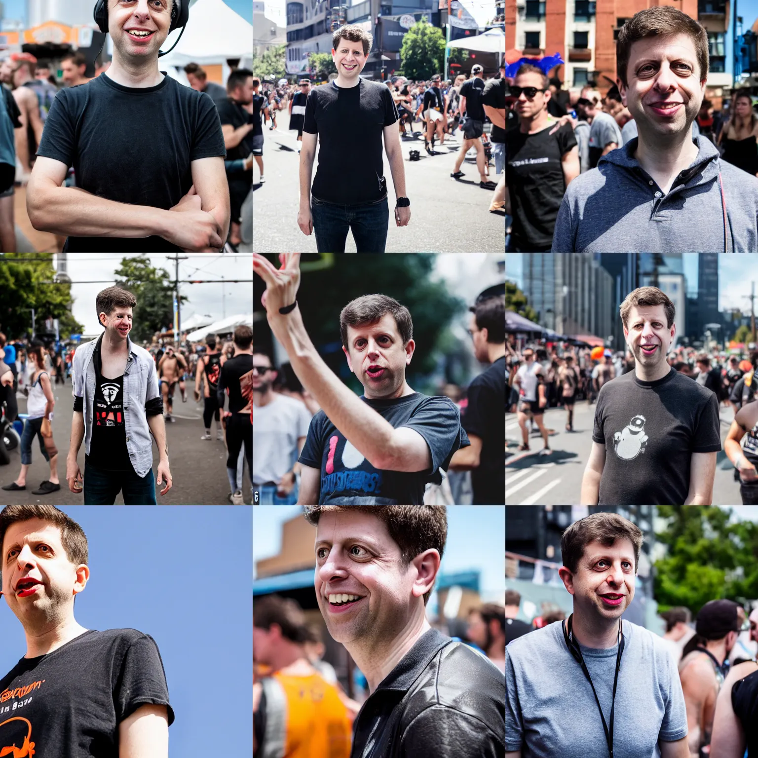 Prompt: Photo of Sam Altman, OpenAI CEO, at Folsom Street Fair, by Anne Liebovitz, 85mm f/1.4