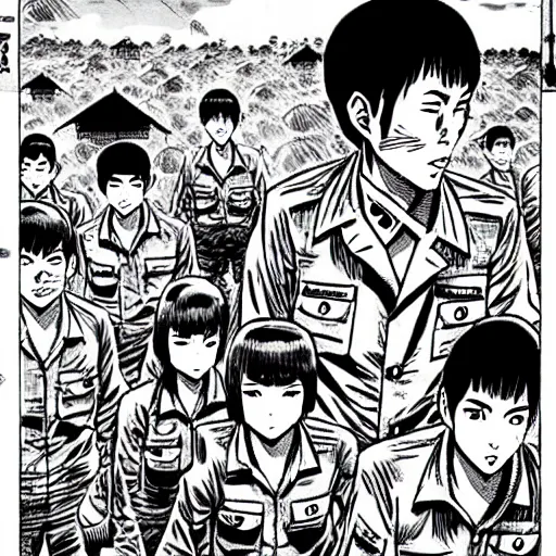 Prompt: vietnam war manga by junji ito