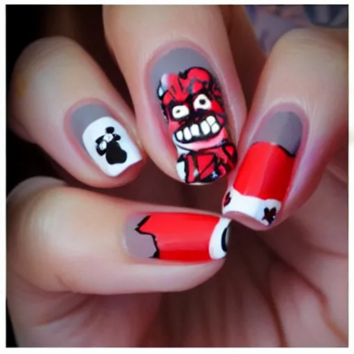 Image similar to nail art featuring harley quinn's face