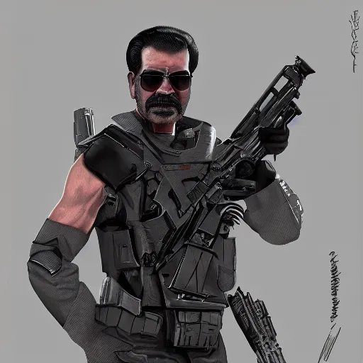 Image similar to saddam hussein as t - 8 0 0 terminator, unreal engine, concept art, artstation, highly detailed render