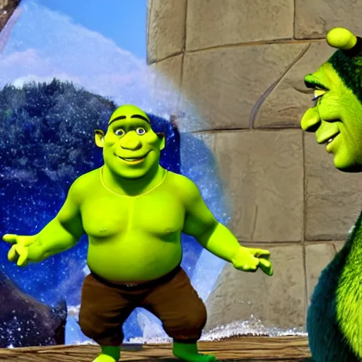 Image similar to shrek smashing microsoft windows