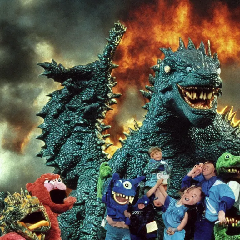 Prompt: Godzilla, Barney & Friends (1992)