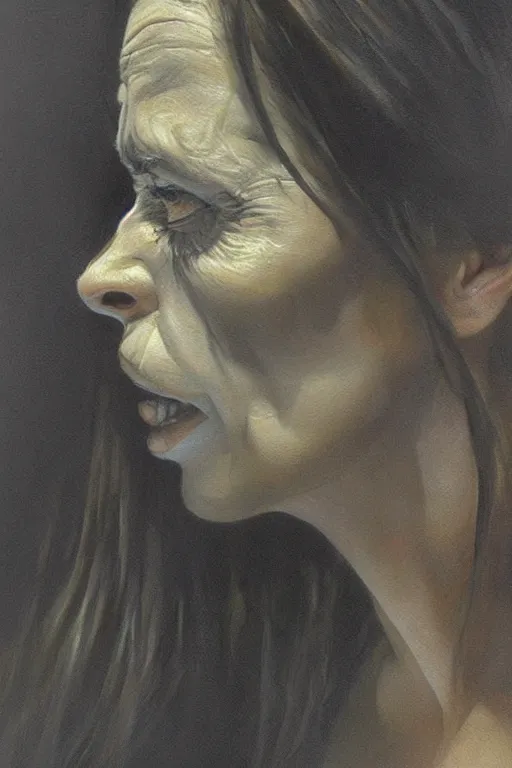 Image similar to beautiful clean oil painting of haunting, scary, portrait study by bernie wrightson, detailed, stunning, realistic