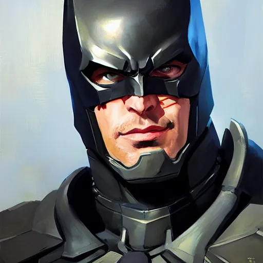 Image similar to greg manchess portrait painting of fully armored bruce wayne aka batman as overwatch character, medium shot, asymmetrical, profile picture, organic painting, sunny day, matte painting, bold shapes, hard edges, street art, trending on artstation, by huang guangjian and gil elvgren and sachin teng