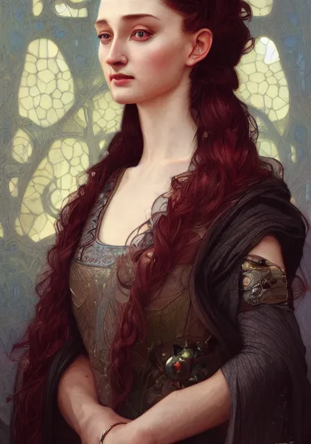 Image similar to portrait of sansa monster, intricate, elegant, highly detailed, digital painting, artstation, concept art, smooth, sharp focus, illustration, art by artgerm and greg rutkowski and alphonse mucha and william - adolphe bouguereau