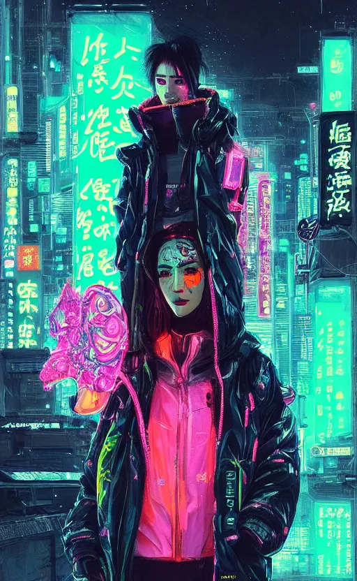 Image similar to detailed portrait Quest Love Neon Operator, cyberpunk futuristic neon, reflective puffy coat, decorated with traditional Japanese ornaments by Ismail inceoglu dragan bibin hans thoma !dream detailed portrait Neon Operator Girl, cyberpunk futuristic neon, reflective puffy coat, decorated with traditional Japanese ornaments by Ismail inceoglu dragan bibin hans thoma greg rutkowski Alexandros Pyromallis Nekro Rene Maritte Illustrated, Perfect face, fine details, realistic shaded, fine-face, pretty face