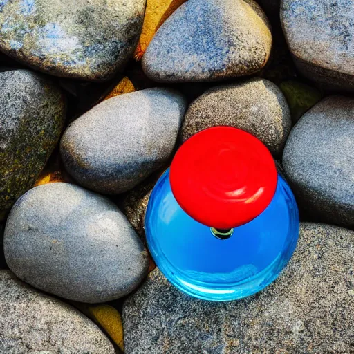 Image similar to perfume bottle on a rock floating in the blue reflective sea surrounded by big tropical leaves, fauna and flora, bright blue skies, zen, light, modern minimalist daytime f 2 0 clean and fresh