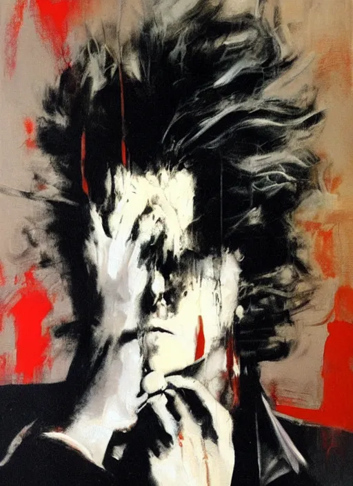 Image similar to eraserhead, painting by phil hale, fransico goya,'action lines '!!!, graphic style, visible brushstrokes, motion blur, blurry, visible paint texture, crisp hd image