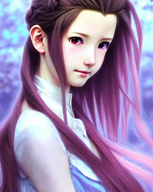 Image similar to aerith from re : zero, digital art by chuby mi, artstation, digital painting, digital art, long hair, artwork, white hair, ultra realistic, intricate, elegant, highly detailed, digital painting, smooth, sharp, focus, illustration, art by artgerm and greg rutkowski and alphonse mucha, hd wallpaper, beautiful, artstation contest winner