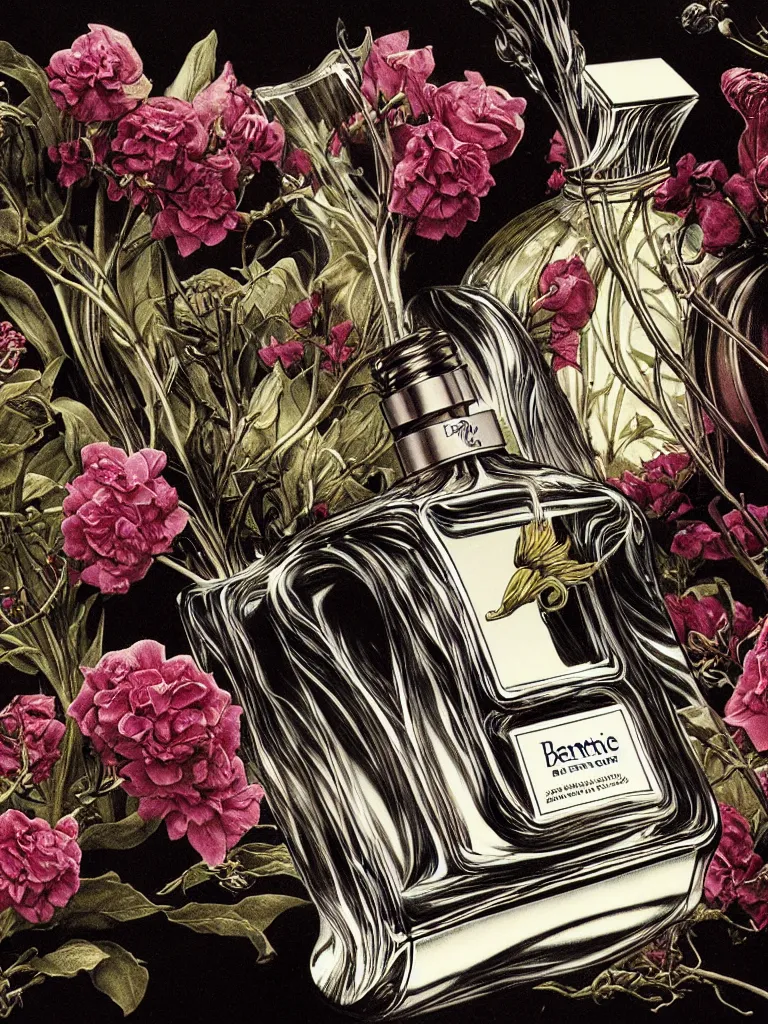 Image similar to fragrance advertising campaign by bernie wrightson, highly detailed