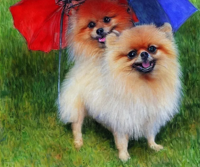 Image similar to pomeranian, cute, monet, water painting