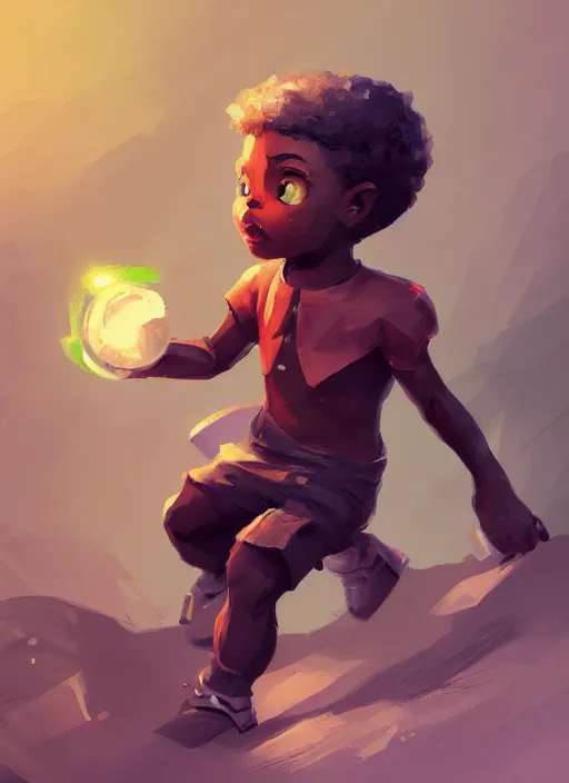 Prompt: a highly detailed illustration of a little black boy with only one leg, cute, highly detailed, centered, digital painting, artstation, concept art, smooth, sharp focus, league of legends concept art, wlop