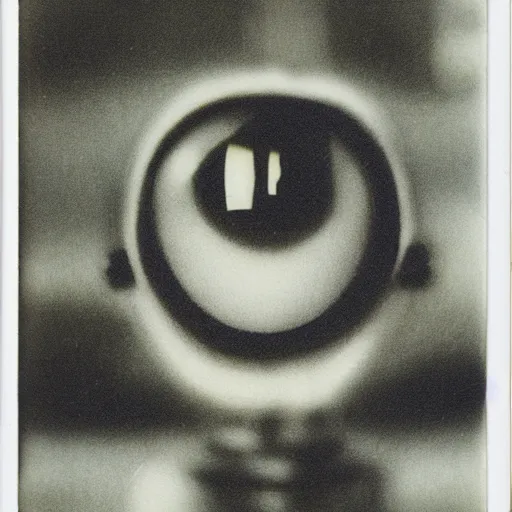 Image similar to old polaroid of a creepy head with large eyes