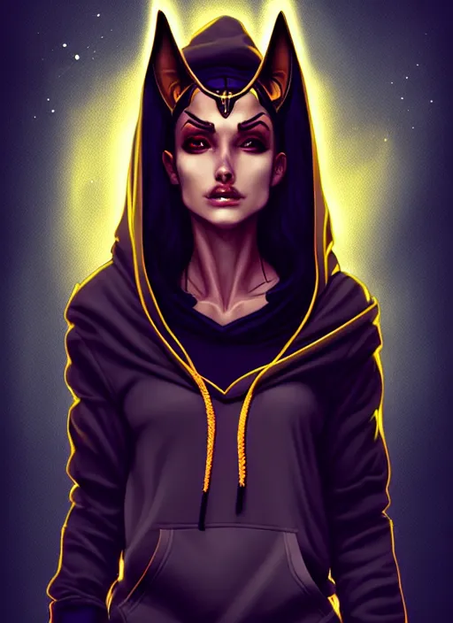 Image similar to pretty woman wearing an anubis hoodie, highly detailed, artgerm style, artstation, soft light, sharp focus, illustration, character design, concept art