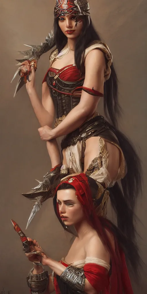 Image similar to the portrait of akali from league of legends in intricate dress by roberto ferri, fantasy, witcher, very detailed oil painting, masterpiece, 8 k