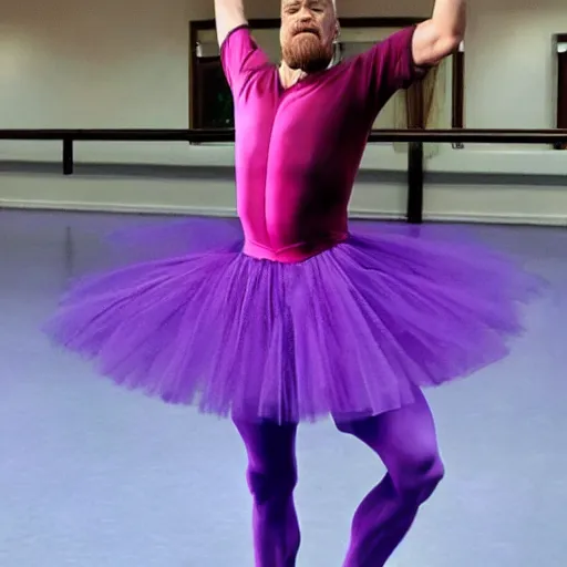 Image similar to thanos from marvel dances ballet and wears a pink tutu