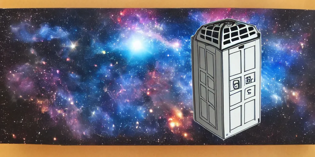 Image similar to box is bigger on the inside. background outer space. detailed. photorealistic