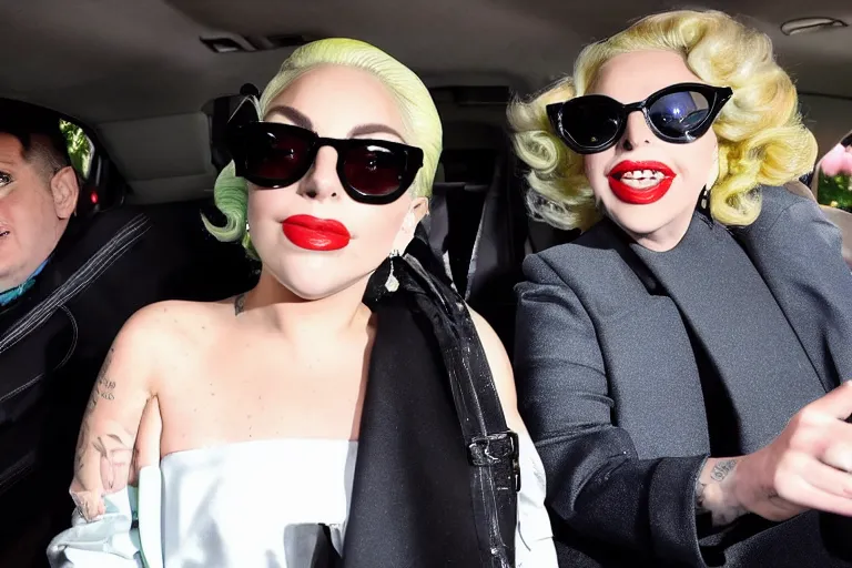 Image similar to lady gaga and judy garland carpool karaoke