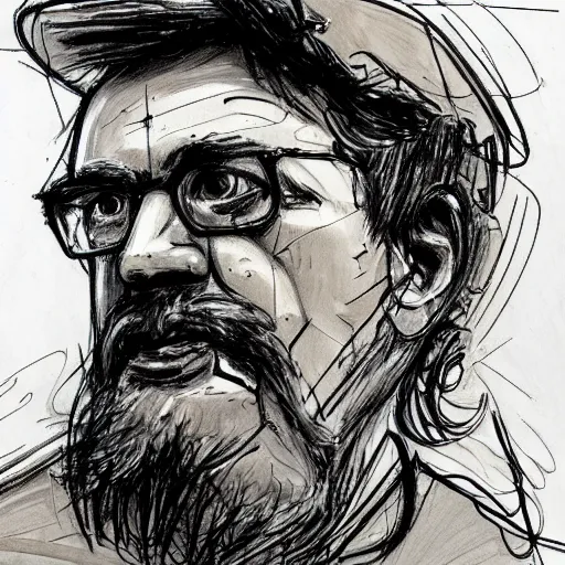Prompt: a realistic yet scraggly portrait sketch of the side profile of a stern and sophisticated david baszucki, trending on artstation, intricate details, in the style of frank auerbach, in the style of sergio aragones, in the style of martin ansin, in the style of david aja, in the style of mattias adolfsson