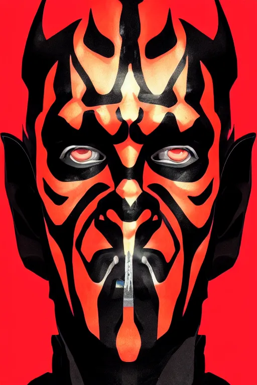 Image similar to a portrait of the darth maul from star wars, neon, cyberpunk, short beard, high - contrast, intricate, elegant, highly detailed, digital painting, artstation, concept art, smooth, sharp focus, illustration