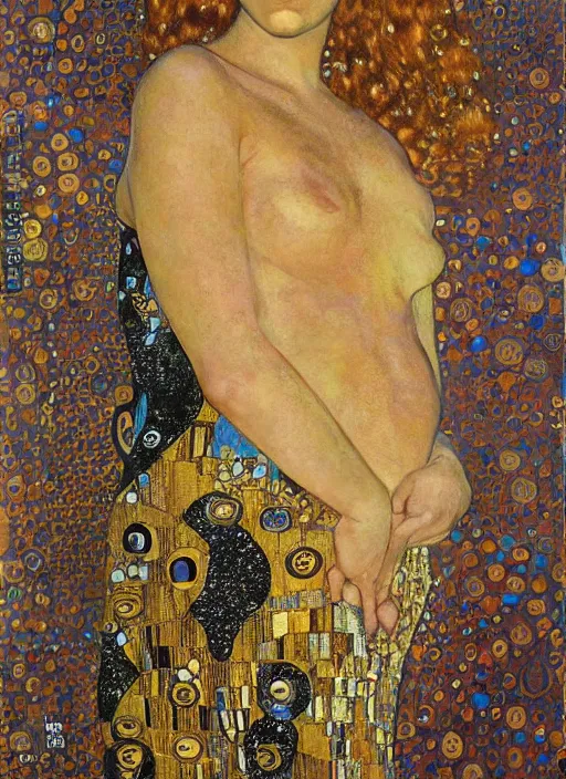 Image similar to oil painting highly detailed art nouveau zendaya, gustav klimt