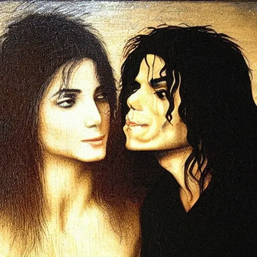 Image similar to alex jones and michael jackson kissing, da vinci painting,