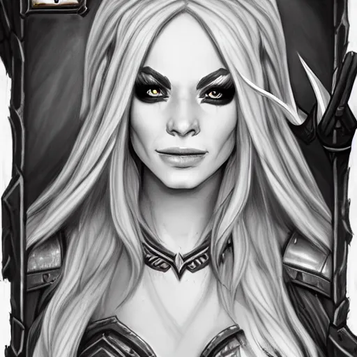 Image similar to Full body drawing of a sorceress, Hearthstone official trending art, exagerated accurate details, trending on MasterpieceStation in category 'Perfect identical eyes'