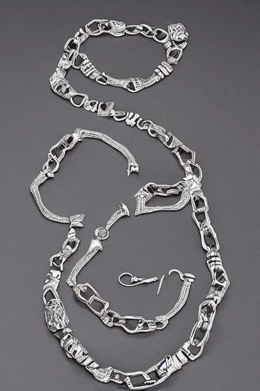 Image similar to a cacodemon jewelry with silver chains