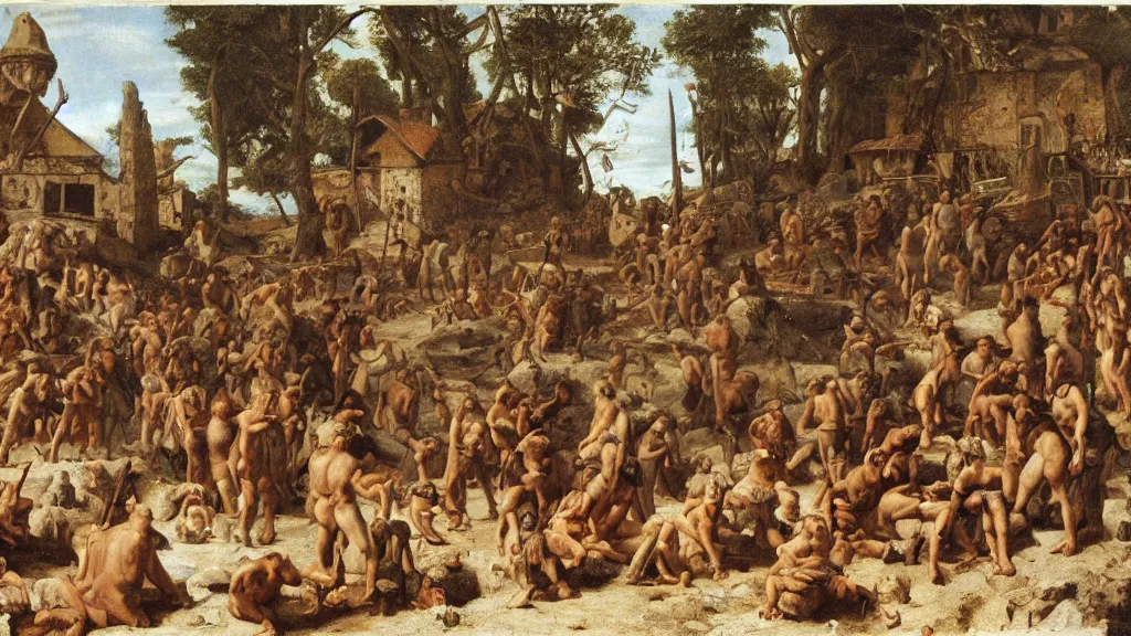 Image similar to neanderthal market, italian renaissance