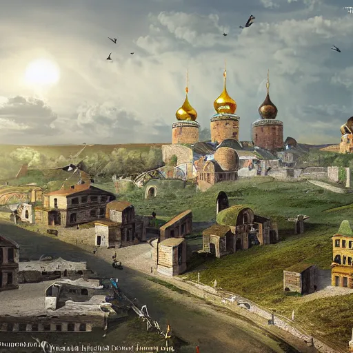 Image similar to photo ancient Russian city of Kitezh, concept art, fantasy cityscape, ancient Russian architecture, terem,