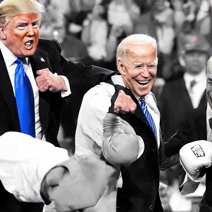 Image similar to donald trump and joe biden boxing match, high quality photo