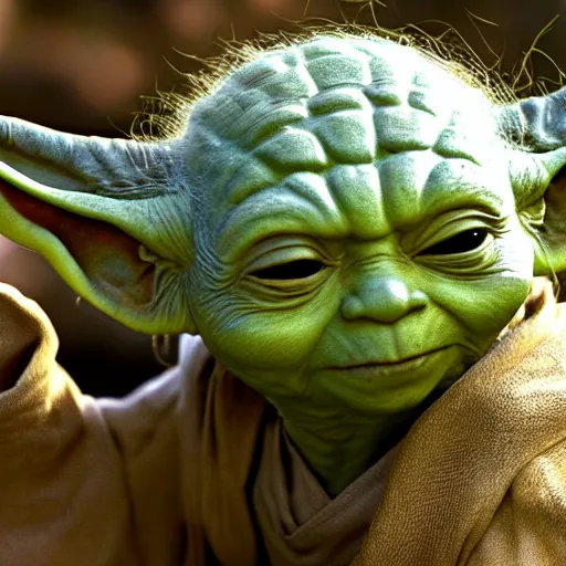 Image similar to a civilization of members of Yoda's species interacting with eachother on their home planet, award winning nature photo 8k