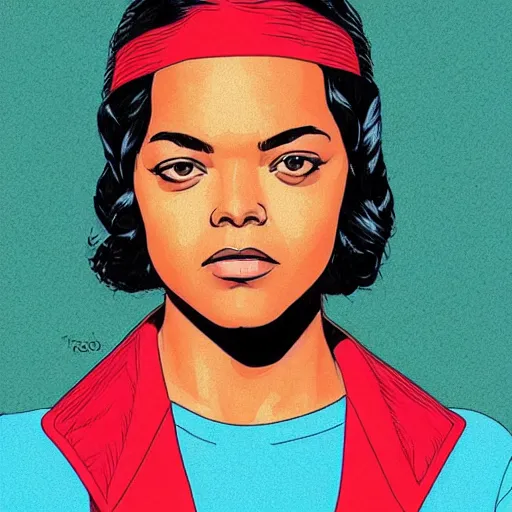 Image similar to “ tessa thompson retro minimalist portrait by jean giraud, moebius starwatcher comic, sharp, smooth face, 8 k ”