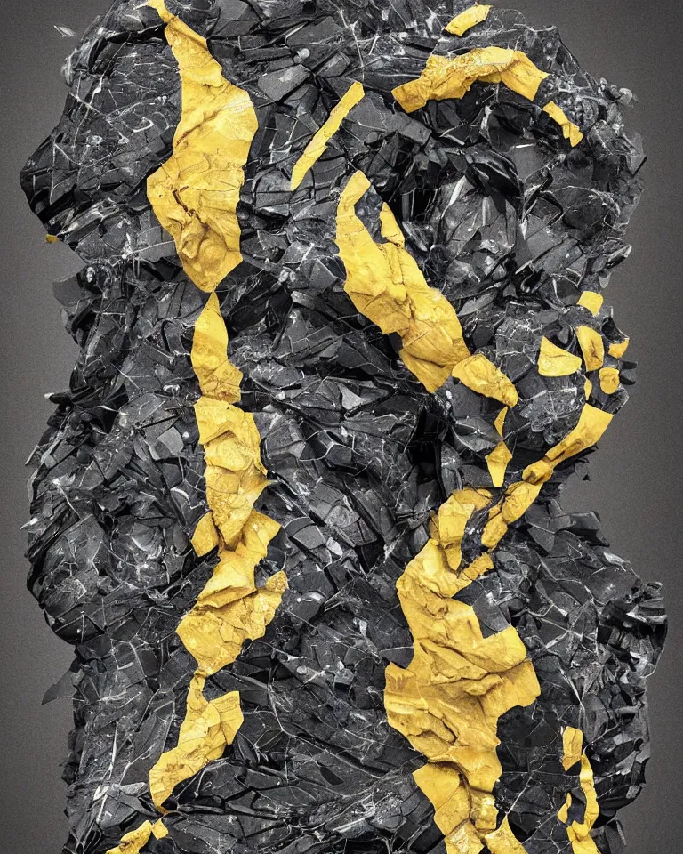 Image similar to symmetrical painting of a fractured obsidian greek statue of a sunflower fixed with kintsugi, rendered in octane trending on cgsociety. extremely detailed and intricate art