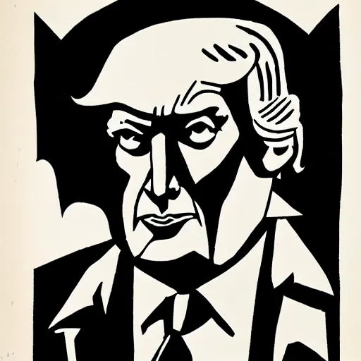 Image similar to trump, portrait by mike mignola, greyscale,