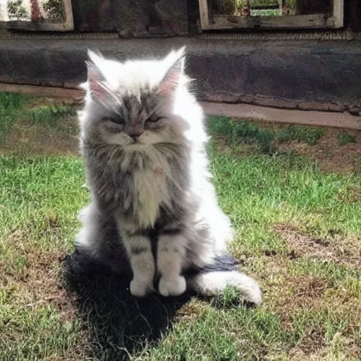 Prompt: cute fluffy cat with gatling gun